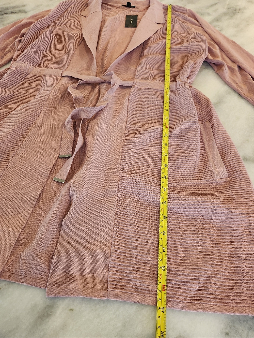 Alfani Ribbed Tie-Waist Long Cardigan Robe - Pottery Clay - Women's Size XXL - Picture 3 of 5